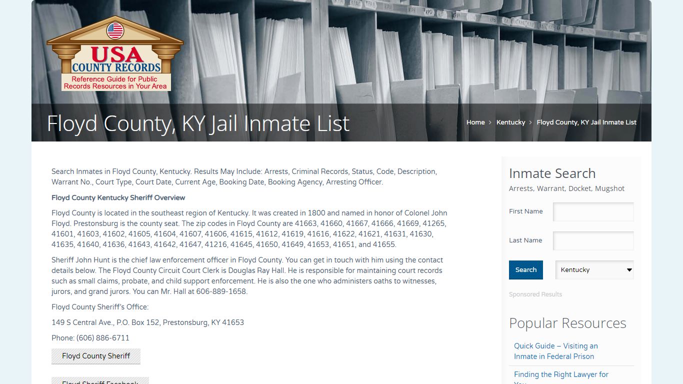 Floyd County, KY Jail Inmate List | Name Search